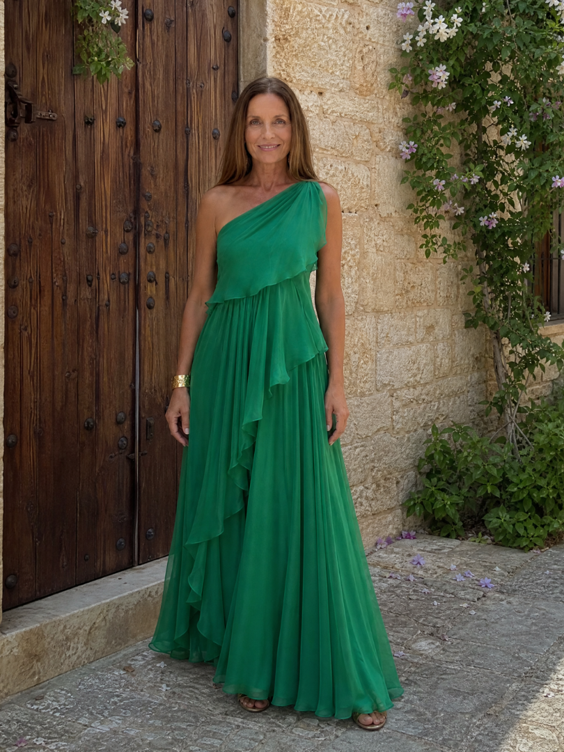 Donatella - One-Shoulder Maxi Dress with Cascading Ruffle