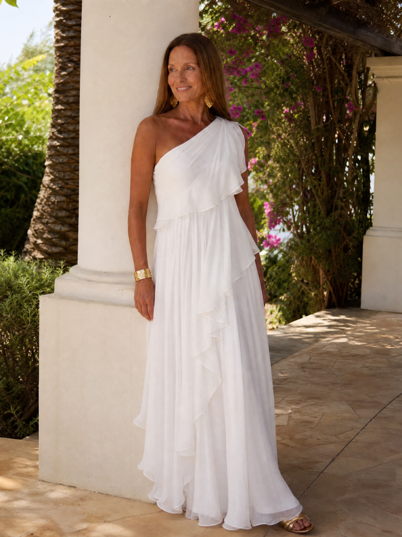 Donatella - One-Shoulder Maxi Dress with Cascading Ruffle