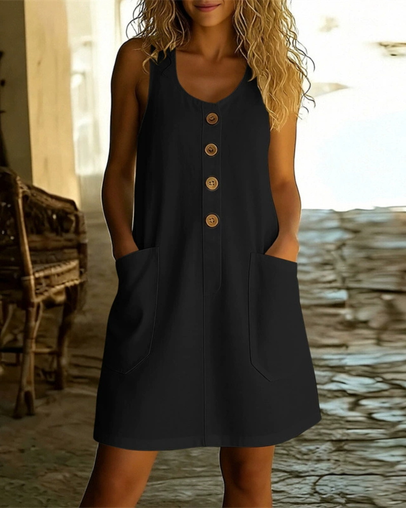 Margaux - Flowing Button-Front Summer Dress with Pockets