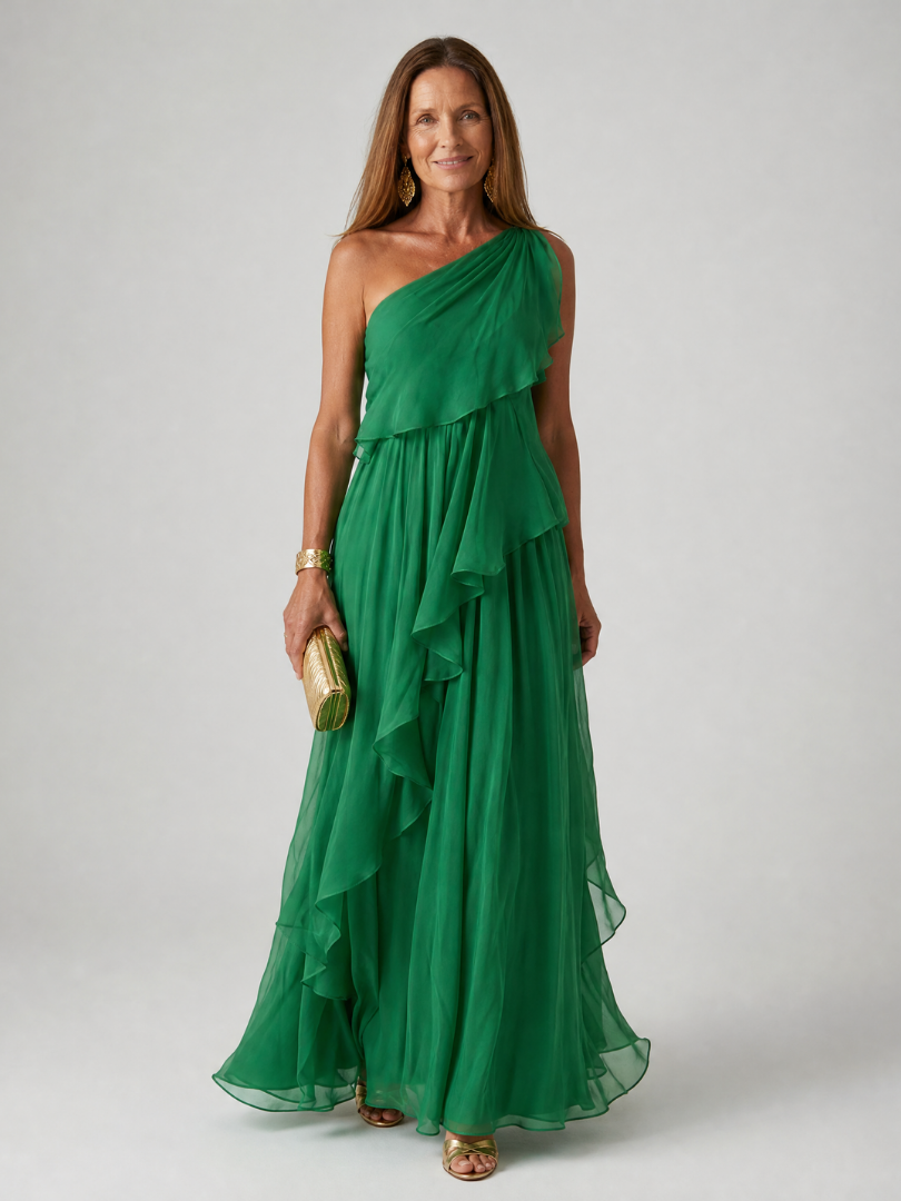 Donatella - One-Shoulder Maxi Dress with Cascading Ruffle