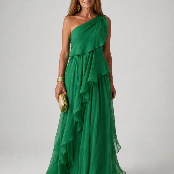 Donatella - One-Shoulder Maxi Dress with Cascading Ruffle