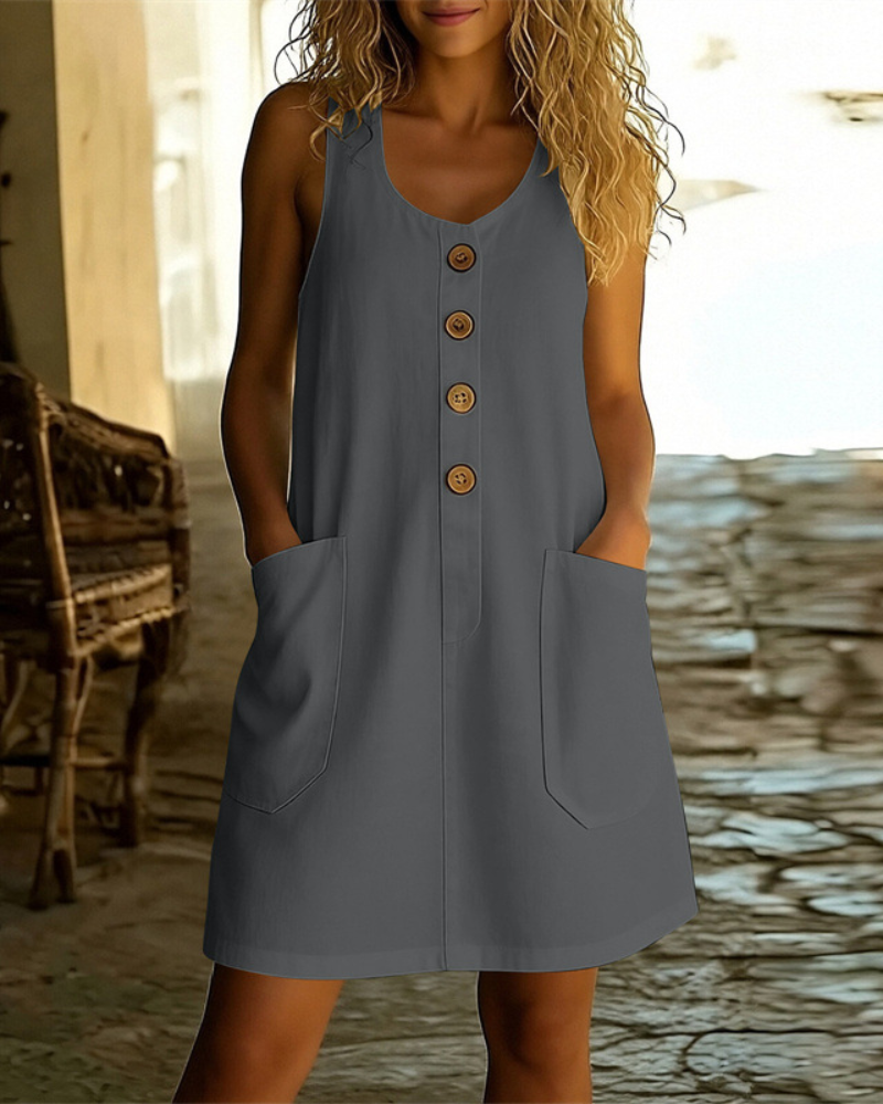 Margaux - Flowing Button-Front Summer Dress with Pockets