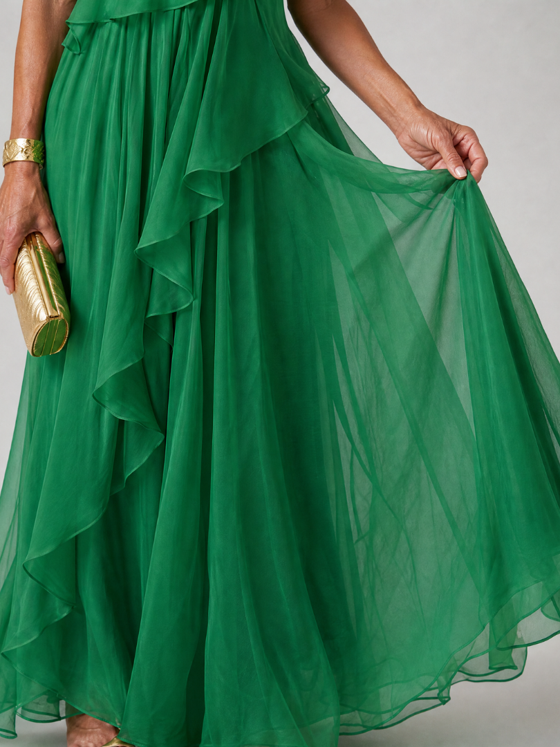 Donatella - One-Shoulder Maxi Dress with Cascading Ruffle