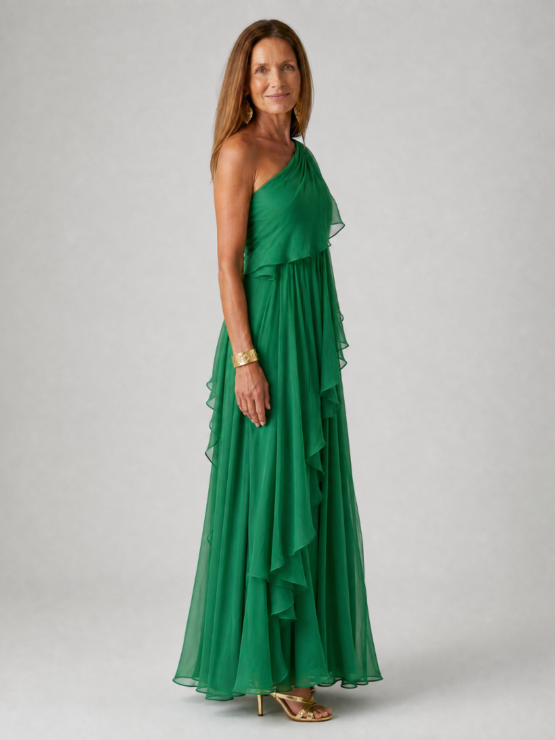 Donatella - One-Shoulder Maxi Dress with Cascading Ruffle