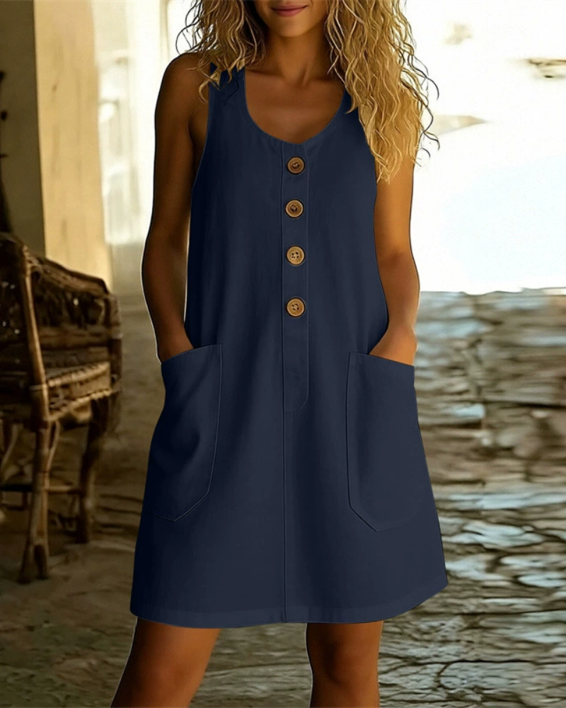 Margaux - Flowing Button-Front Summer Dress with Pockets