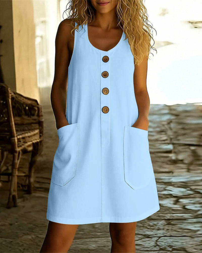Margaux - Flowing Button-Front Summer Dress with Pockets