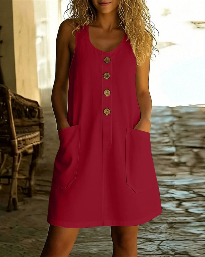Margaux - Flowing Button-Front Summer Dress with Pockets