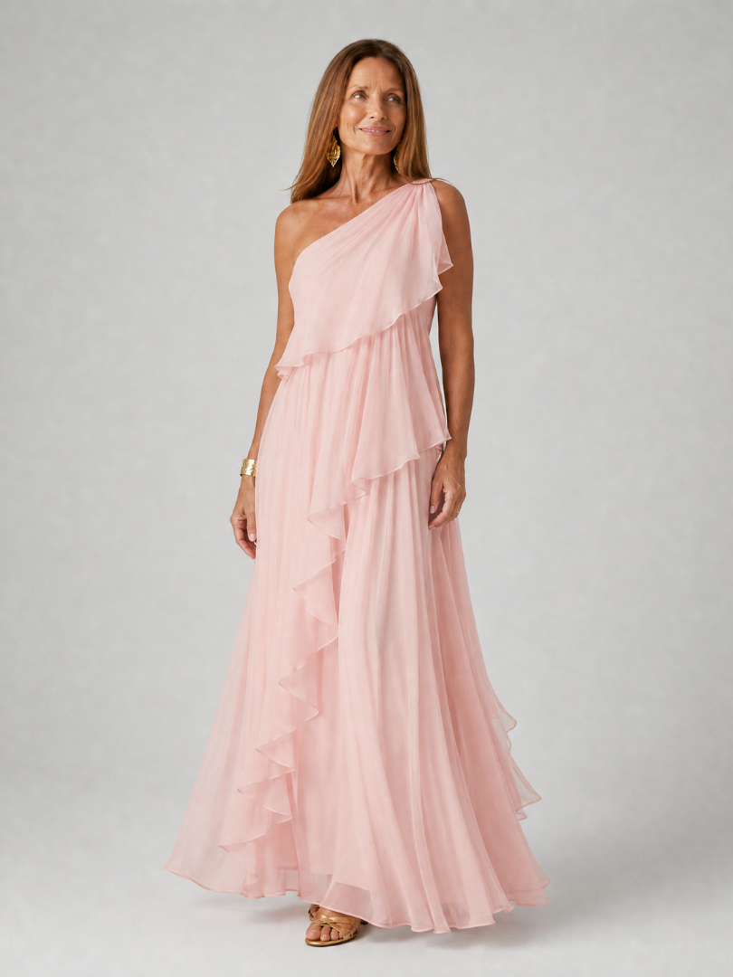 Donatella - One-Shoulder Maxi Dress with Cascading Ruffle
