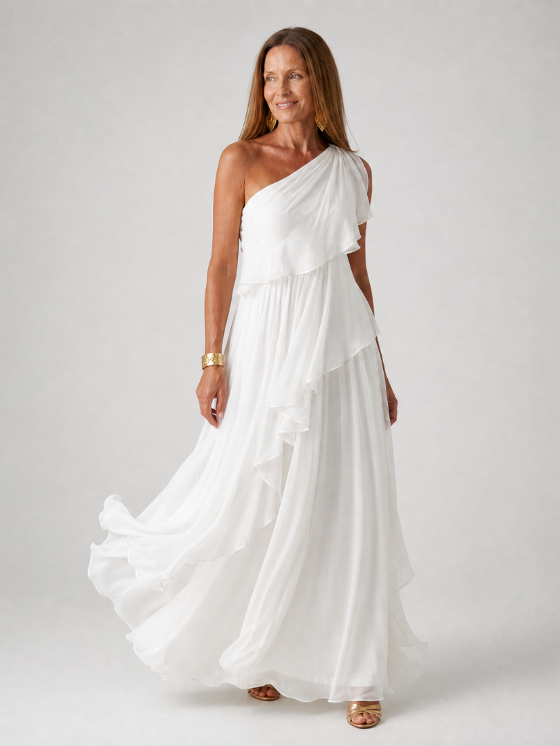 Donatella - One-Shoulder Maxi Dress with Cascading Ruffle