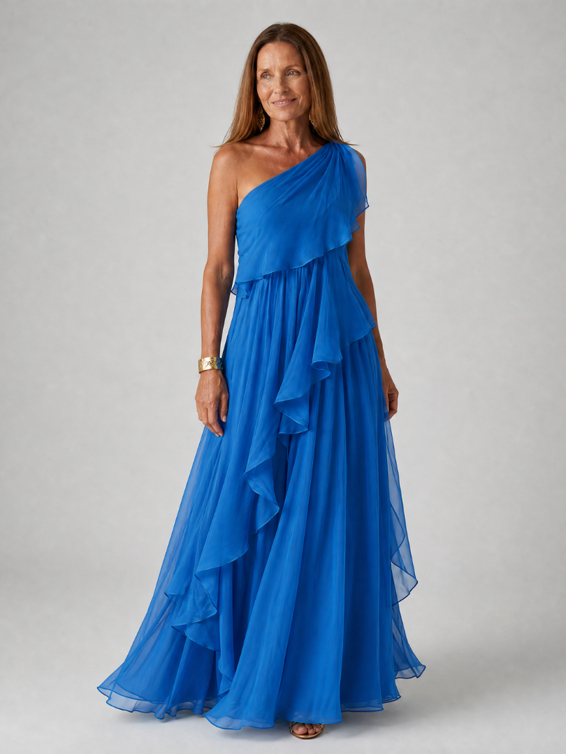 Donatella - One-Shoulder Maxi Dress with Cascading Ruffle