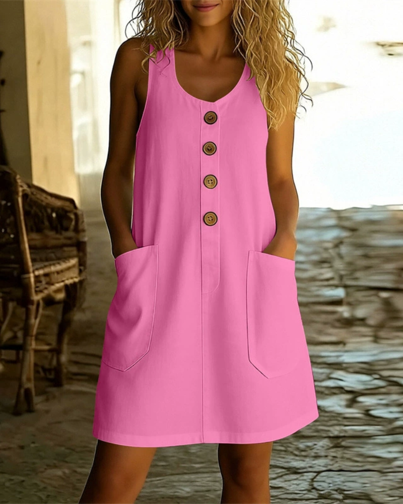 Margaux - Flowing Button-Front Summer Dress with Pockets
