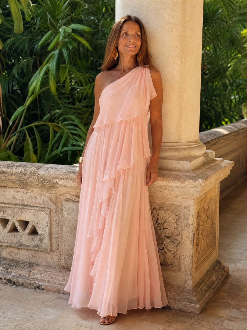 Donatella - One-Shoulder Maxi Dress with Cascading Ruffle