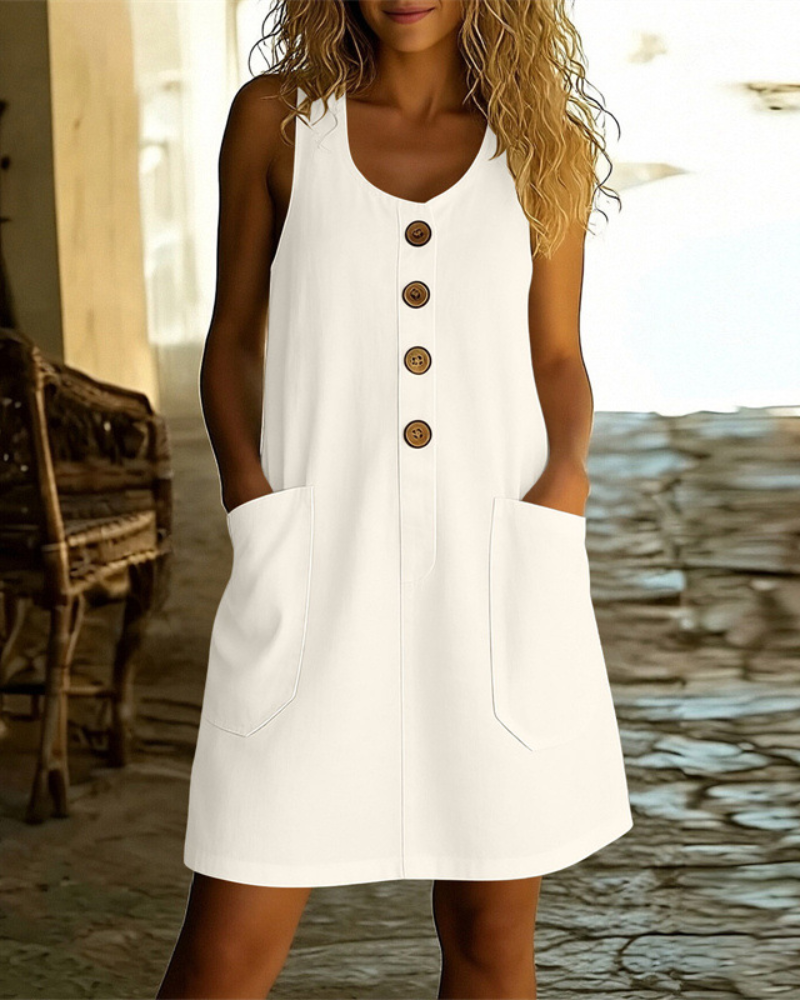 Margaux - Flowing Button-Front Summer Dress with Pockets