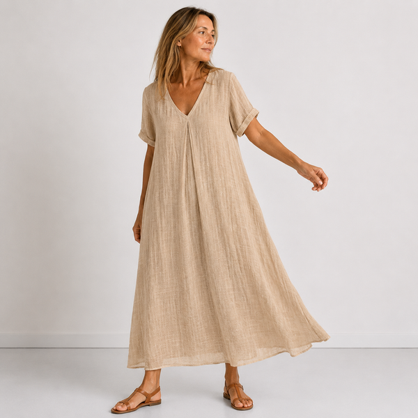 Flowing Maxi Dress — Feminine Cut with V-Neckline