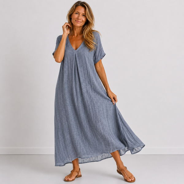 Flowing Maxi Dress — Feminine Cut with V-Neckline