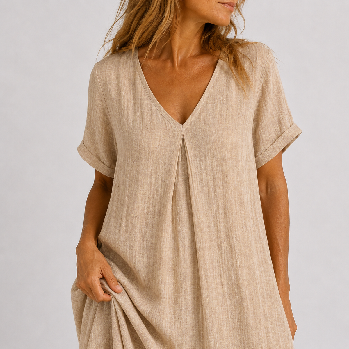 Flowing Maxi Dress — Feminine Cut with V-Neckline