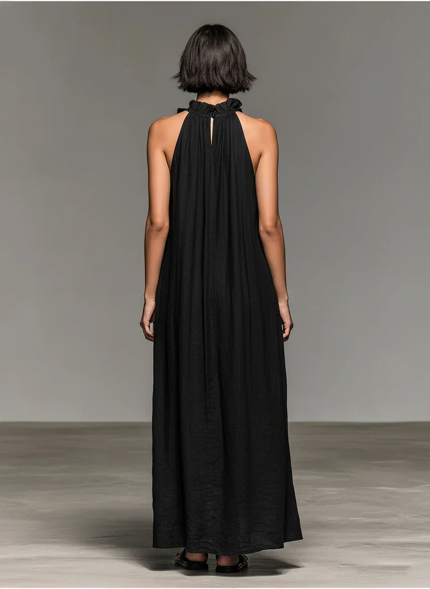 Lua - Ruffle-Neck Maxi Dress with Pockets