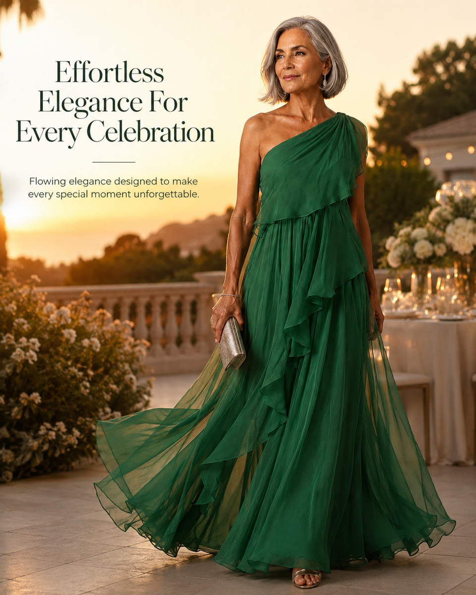 Donatella - One-Shoulder Maxi Dress with Cascading Ruffle