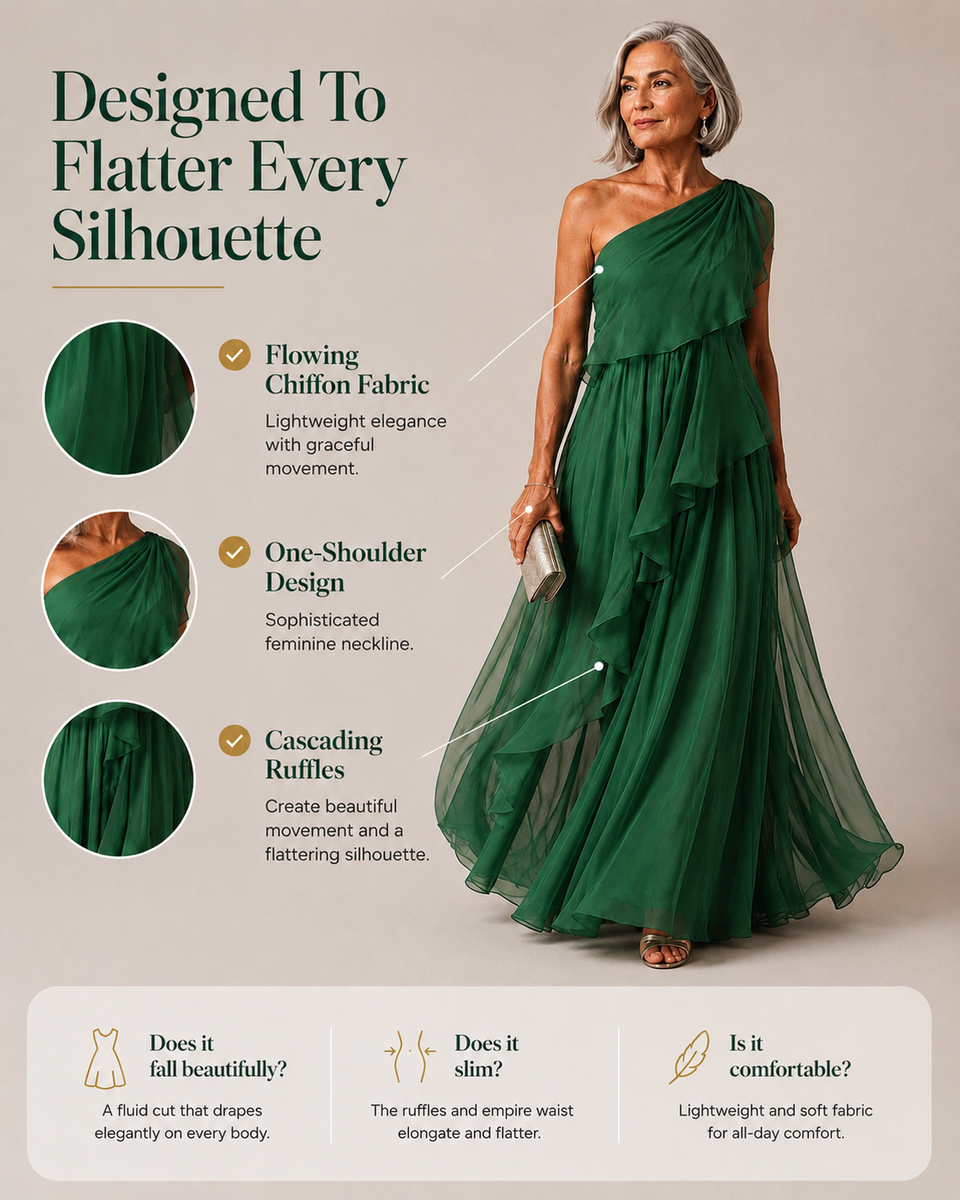 Donatella - One-Shoulder Maxi Dress with Cascading Ruffle