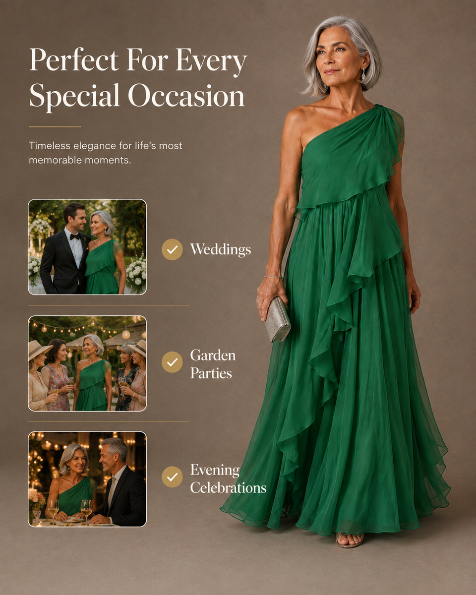 Donatella - One-Shoulder Maxi Dress with Cascading Ruffle