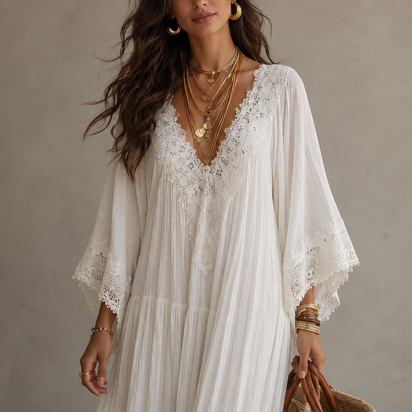 Isla Boho Maxi Dress — Ivory Chiffon and Romantic Lace