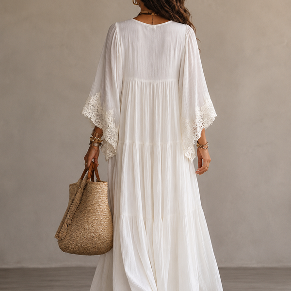 Isla Boho Maxi Dress — Ivory Chiffon and Romantic Lace