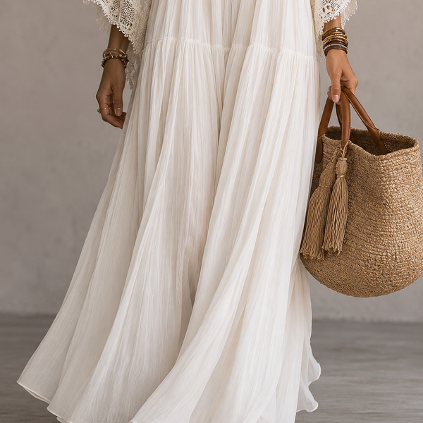 Isla Boho Maxi Dress — Ivory Chiffon and Romantic Lace