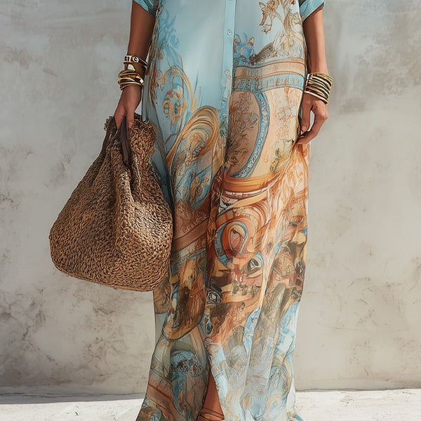 Serena Shirt Dress — Flowing Mediterranean Print