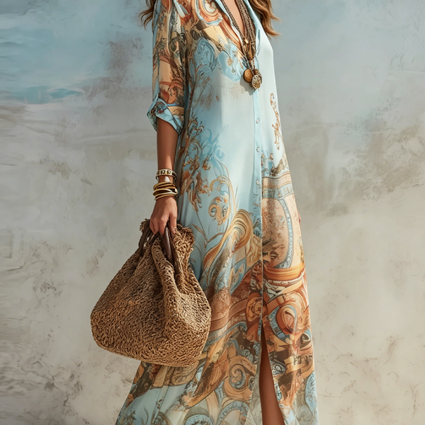 Serena Shirt Dress — Flowing Mediterranean Print
