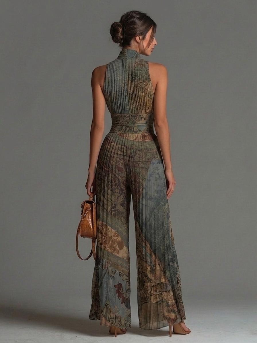 Selvaggia - Ethnic Print Jumpsuit with V-Neck and Wide Legs