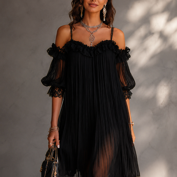 Violette Pleated Black Dress — Lace and Elegance