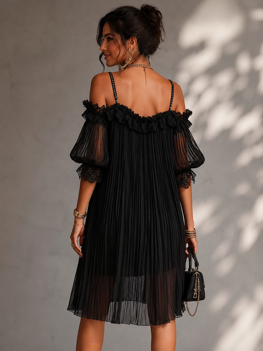 Violette Pleated Black Dress — Lace and Elegance
